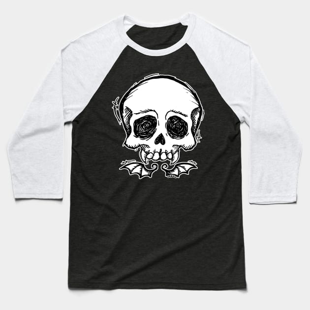 Scribbly Vampire Skull Baseball T-Shirt by Jan Grackle